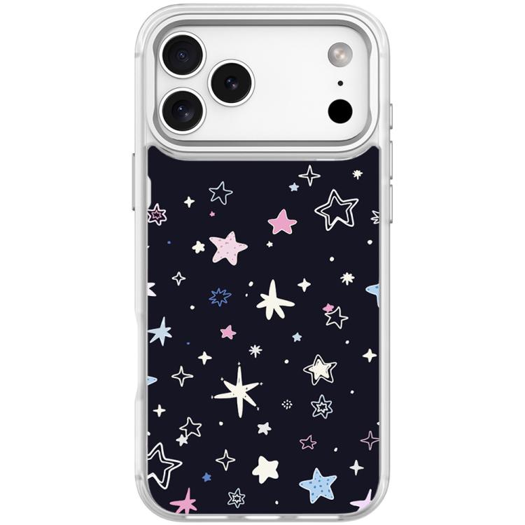 For iPhone 17 Pro Black Background Colorful Stars Pattern Magnetic Phone Case