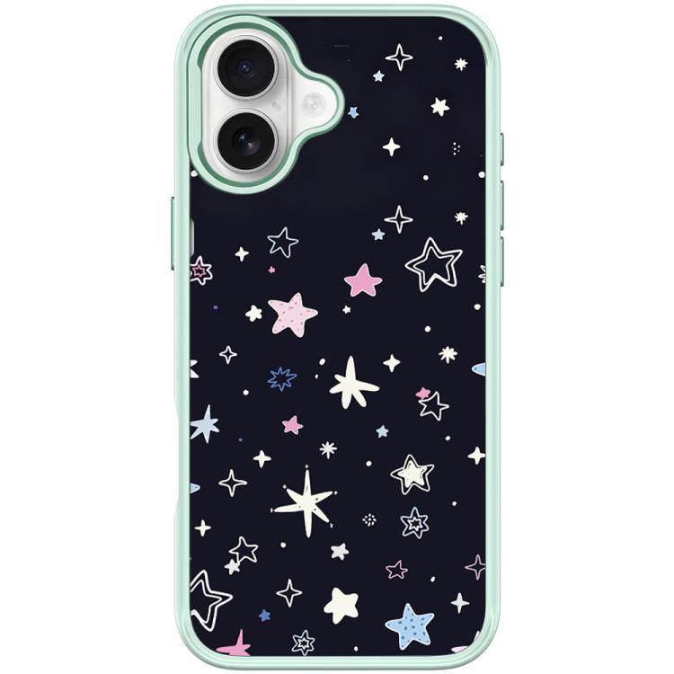 For iPhone 17 Black Background Colorful Stars Pattern Magnetic Phone Case