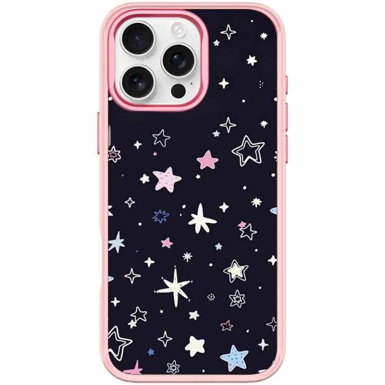 For iPhone 16 Pro Max Black Background Colorful Stars Pattern Magnetic Phone Case