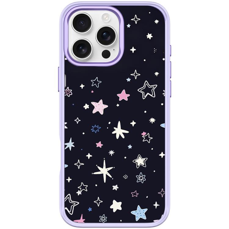 For iPhone 16 Pro Max Black Background Colorful Stars Pattern Magnetic Phone Case