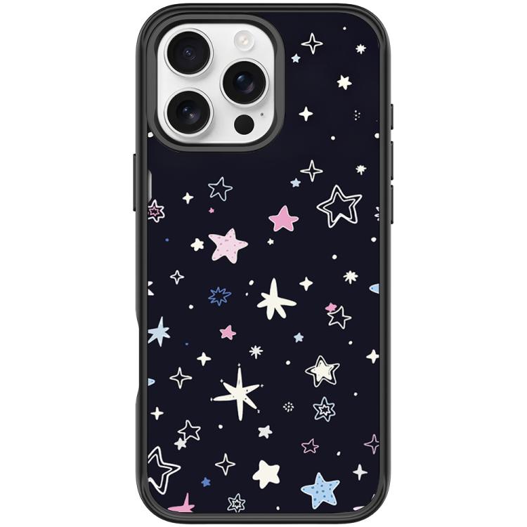 For iPhone 16 Pro Black Background Colorful Stars Pattern Magnetic Phone Case