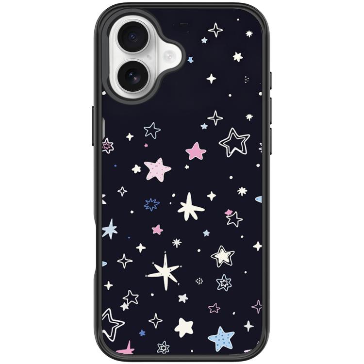 For iPhone 16 Plus Black Background Colorful Stars Pattern Magnetic Phone Case