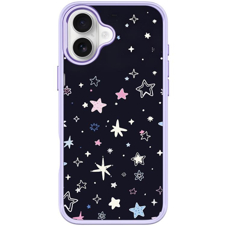 For iPhone 16 Plus Black Background Colorful Stars Pattern Magnetic Phone Case