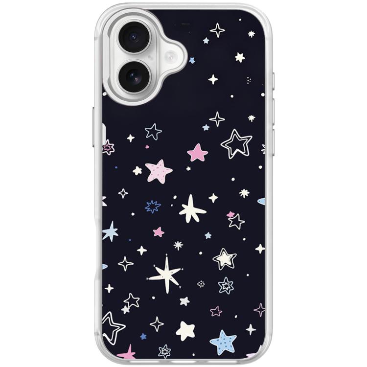 For iPhone 16 Black Background Colorful Stars Pattern Magnetic Phone Case