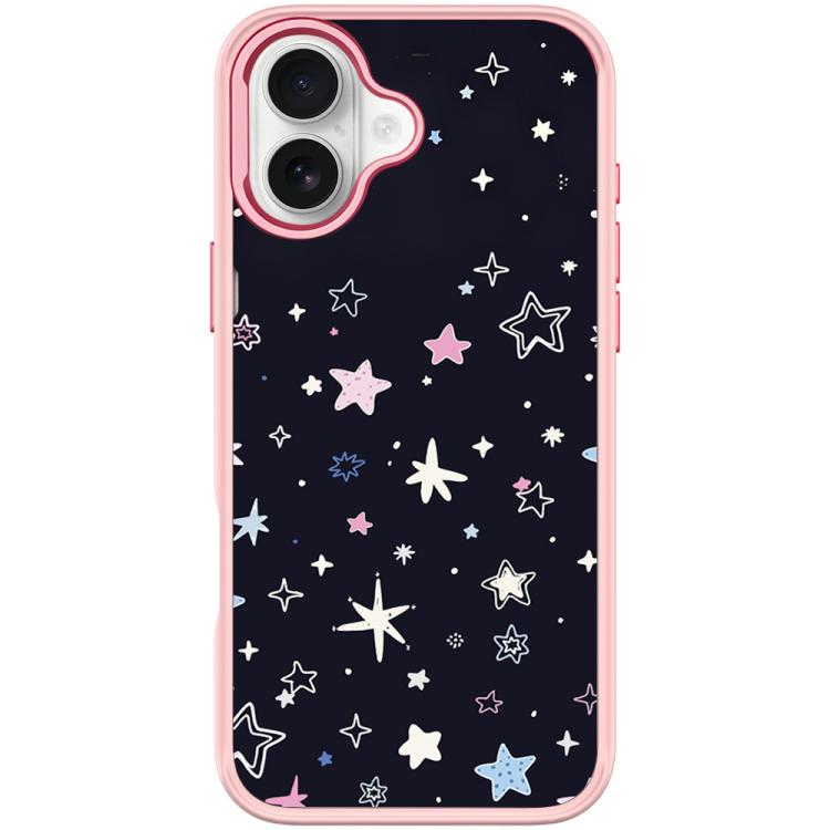 For iPhone 16 Black Background Colorful Stars Pattern Magnetic Phone Case