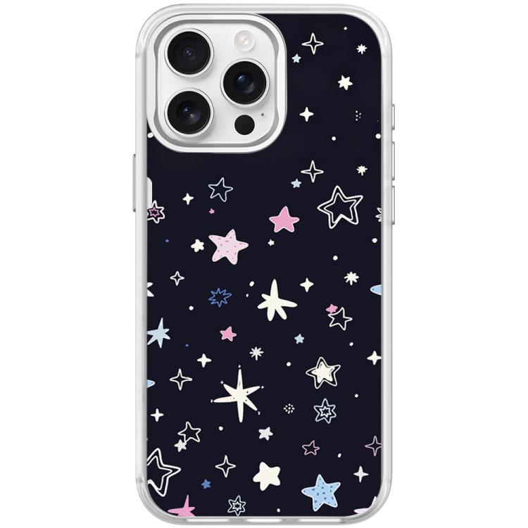For iPhone 15 Pro Max Black Background Colorful Stars Pattern Magnetic Phone Case