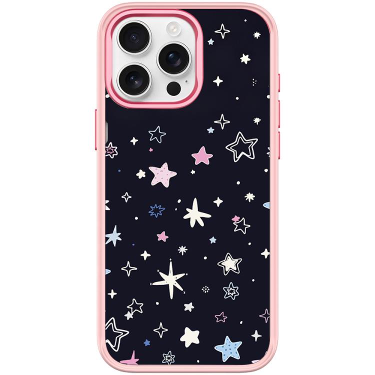 For iPhone 15 Pro Max Black Background Colorful Stars Pattern Magnetic Phone Case