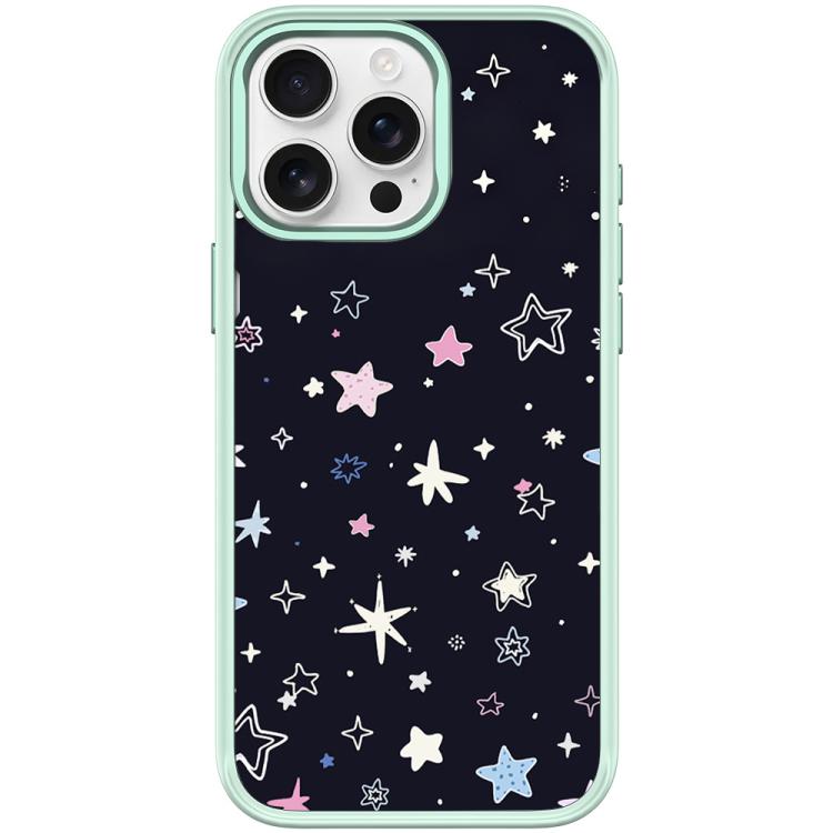 For iPhone 15 Pro Max Black Background Colorful Stars Pattern Magnetic Phone Case