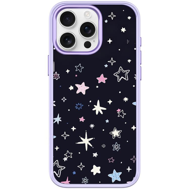 For iPhone 15 Pro Black Background Colorful Stars Pattern Magnetic Phone Case