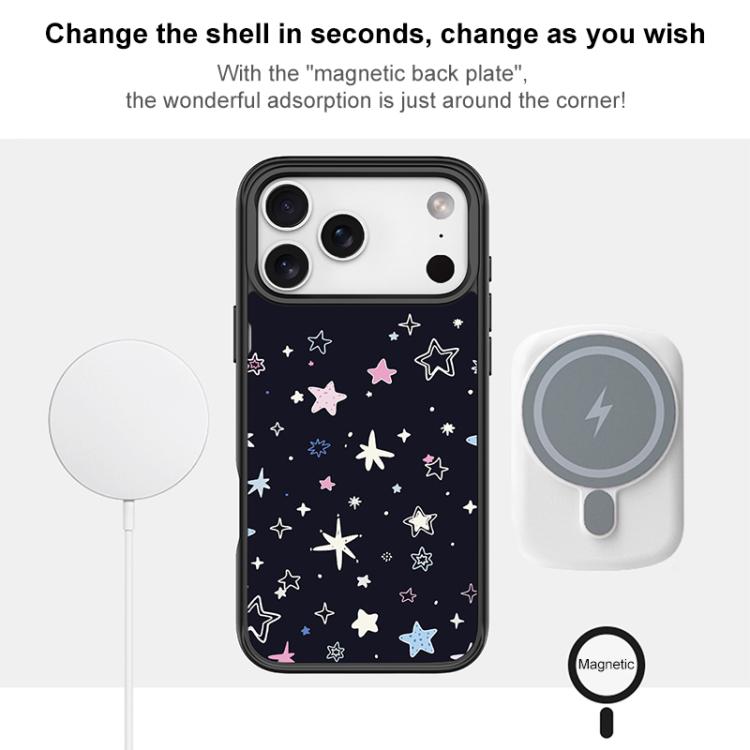 For iPhone 17 Pro Max Black Background Colorful Stars Pattern Magnetic Phone Case