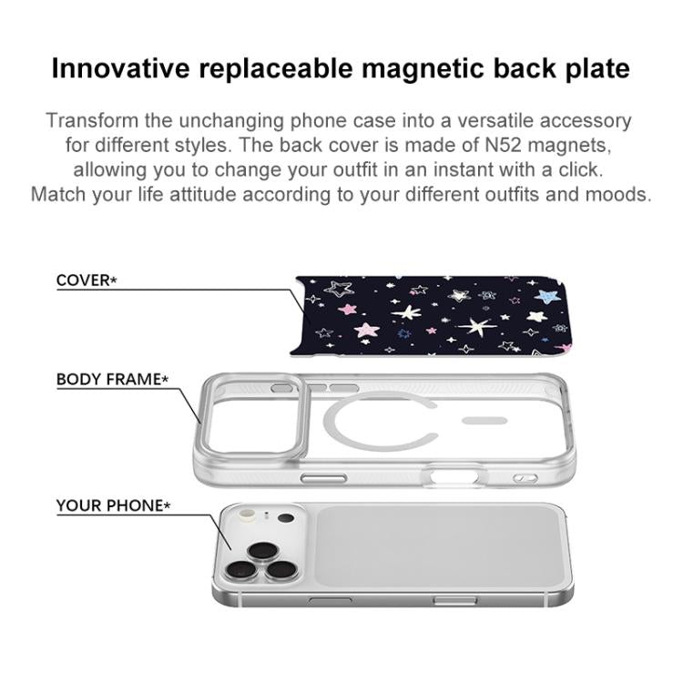 For iPhone 16 Black Background Colorful Stars Pattern Magnetic Phone Case