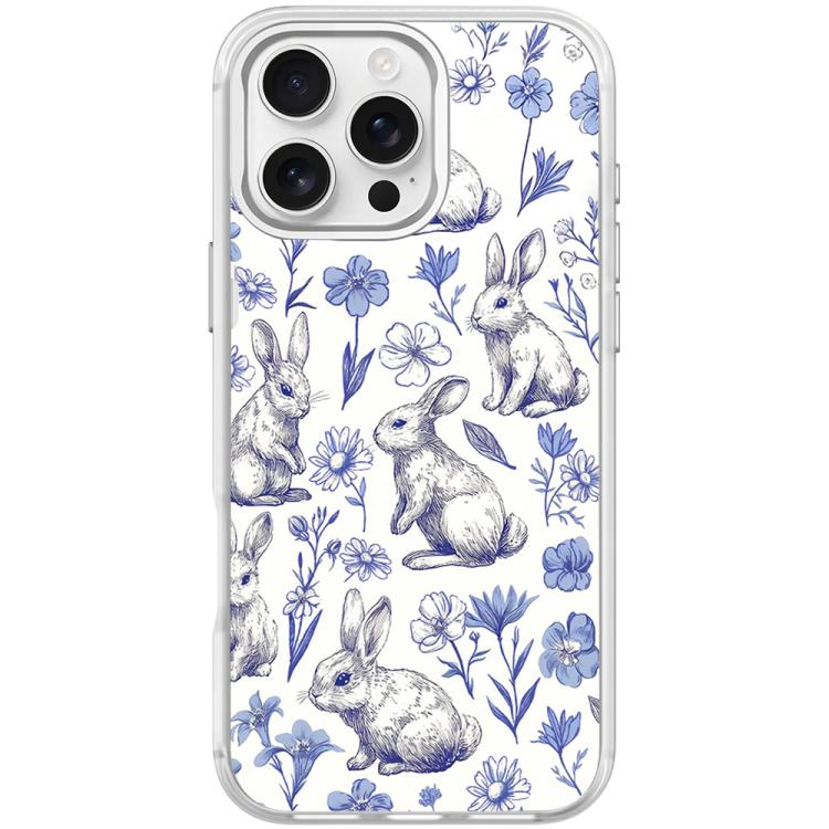 For iPhone 16 Pro Max Adorable Sketch Rabbit Pattern Magnetic Phone Case