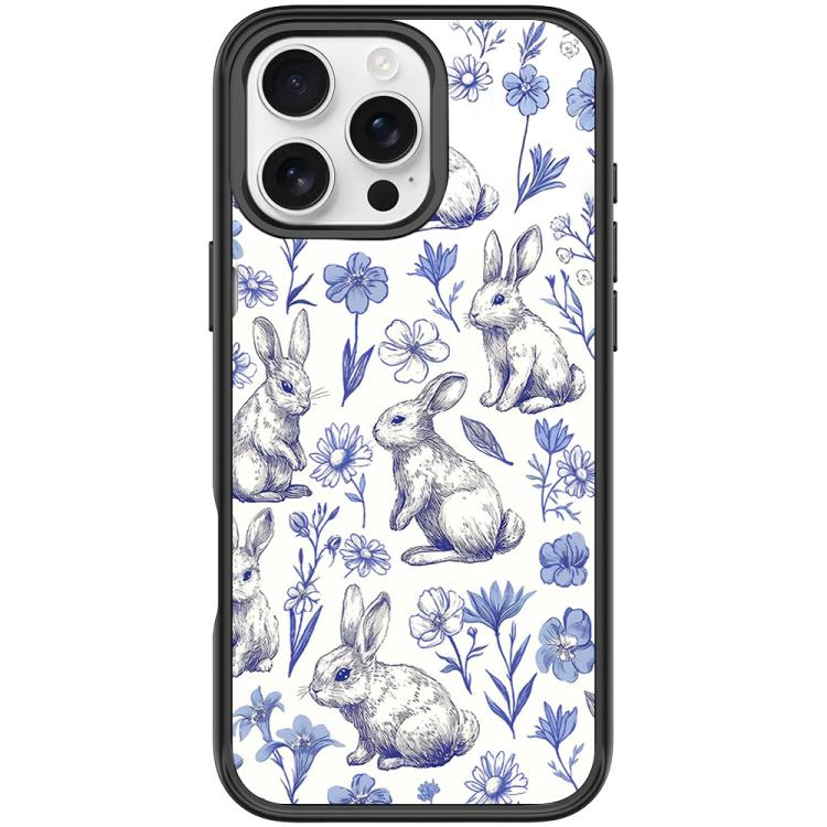 For iPhone 16 Pro Adorable Sketch Rabbit Pattern Magnetic Phone Case