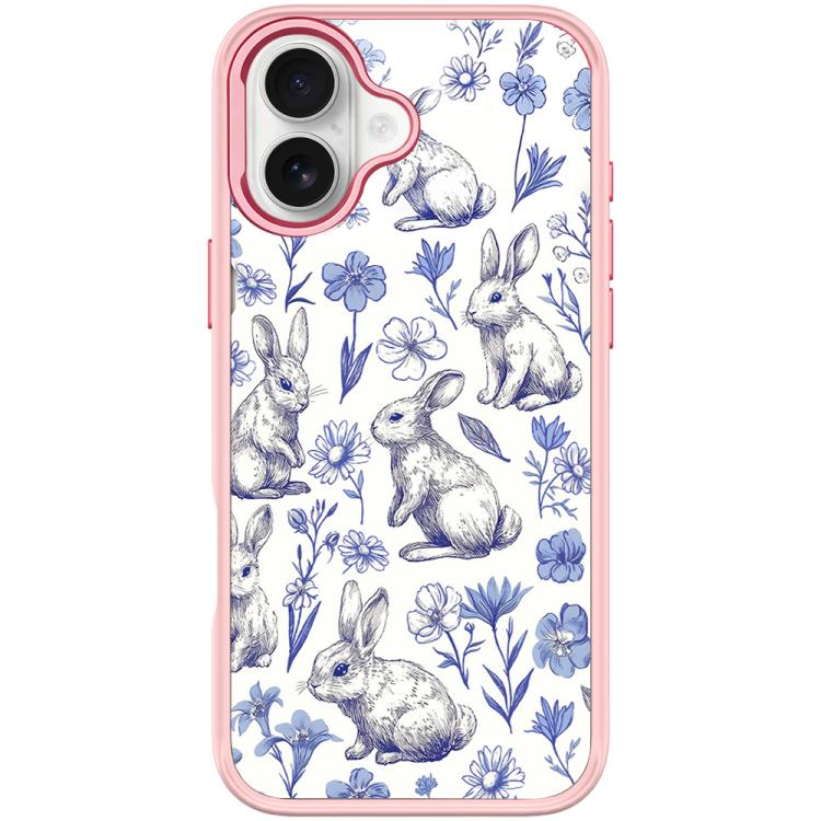 For iPhone 16 Plus Adorable Sketch Rabbit Pattern Magnetic Phone Case