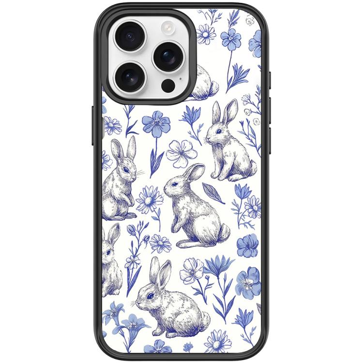 For iPhone 15 Pro Max Adorable Sketch Rabbit Pattern Magnetic Phone Case