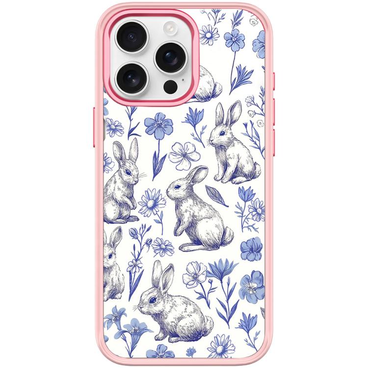 For iPhone 15 Pro Max Adorable Sketch Rabbit Pattern Magnetic Phone Case