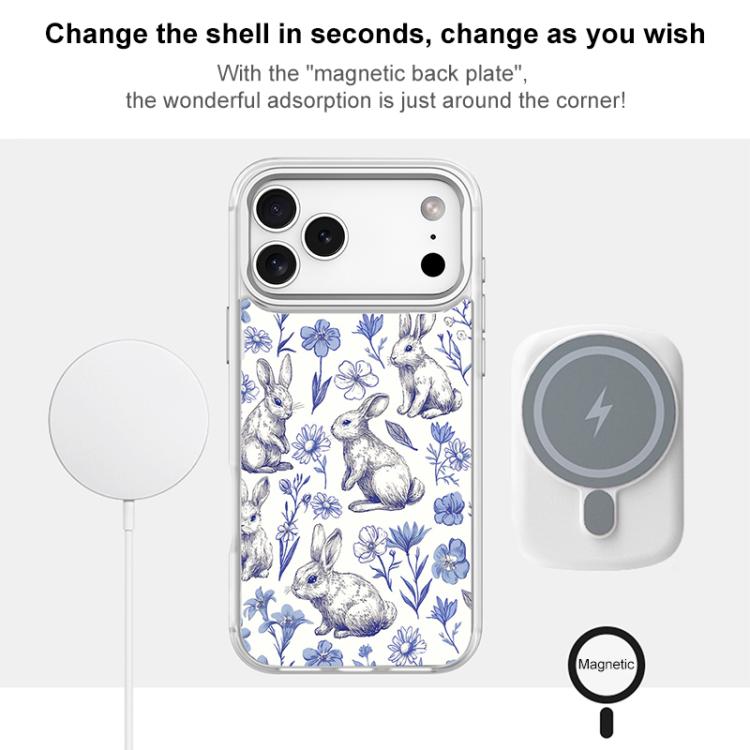 For iPhone 16 Pro Adorable Sketch Rabbit Pattern Magnetic Phone Case
