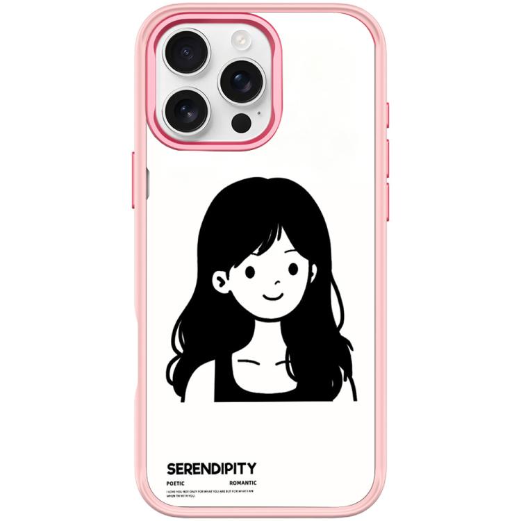 For iPhone 16 Pro Max Sketching Style Curly Haired Girl Pattern Magnetic Phone Case