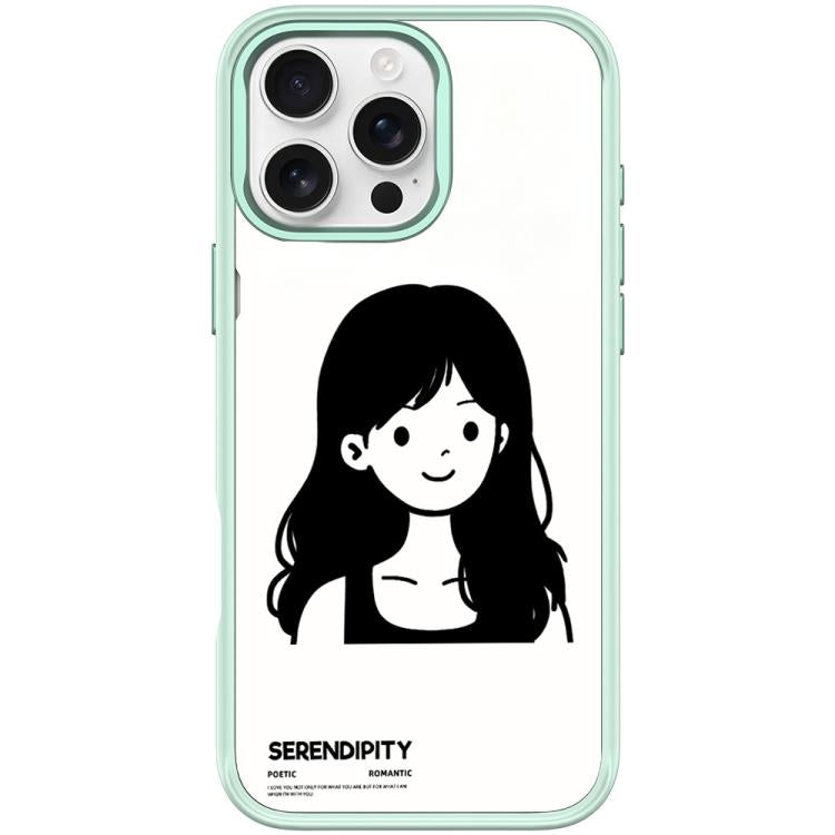 For iPhone 16 Pro Max Sketching Style Curly Haired Girl Pattern Magnetic Phone Case
