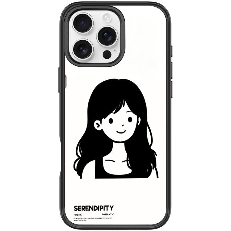 For iPhone 16 Pro Sketching Style Curly Haired Girl Pattern Magnetic Phone Case