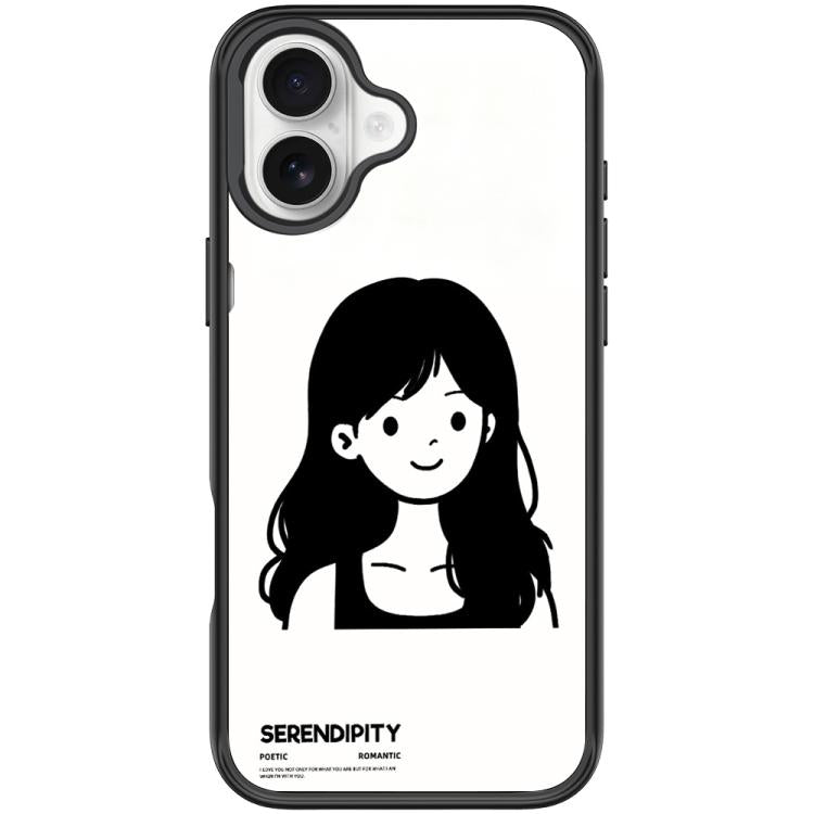 For iPhone 16 Plus Sketching Style Curly Haired Girl Pattern Magnetic Phone Case