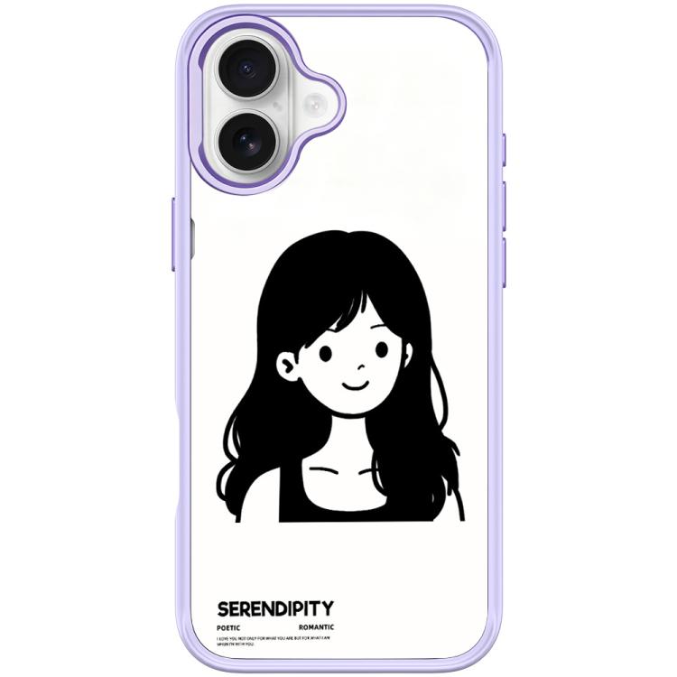 For iPhone 16 Plus Sketching Style Curly Haired Girl Pattern Magnetic Phone Case