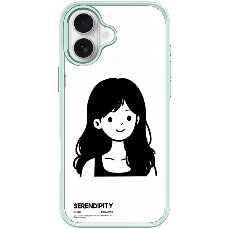 For iPhone 16 Sketching Style Curly Haired Girl Pattern Magnetic Phone Case
