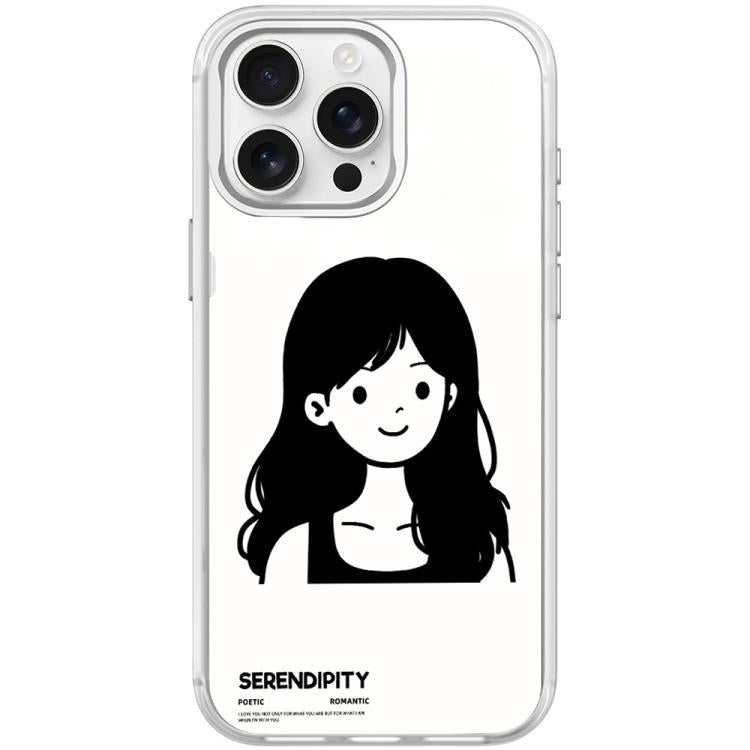 For iPhone 15 Pro Max Sketching Style Curly Haired Girl Pattern Magnetic Phone Case
