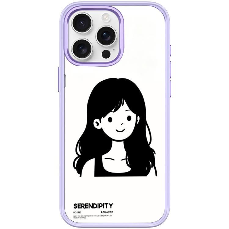 For iPhone 15 Pro Max Sketching Style Curly Haired Girl Pattern Magnetic Phone Case