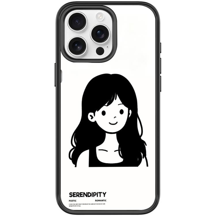 For iPhone 15 Pro Sketching Style Curly Haired Girl Pattern Magnetic Phone Case
