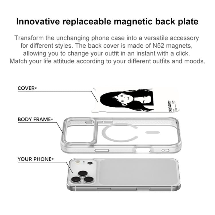 For iPhone 16 Sketching Style Curly Haired Girl Pattern Magnetic Phone Case