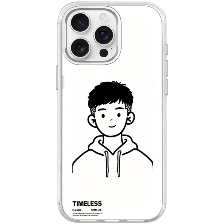 For iPhone 15 Pro Sketch Hooded Boy Pattern Magnetic Phone Case