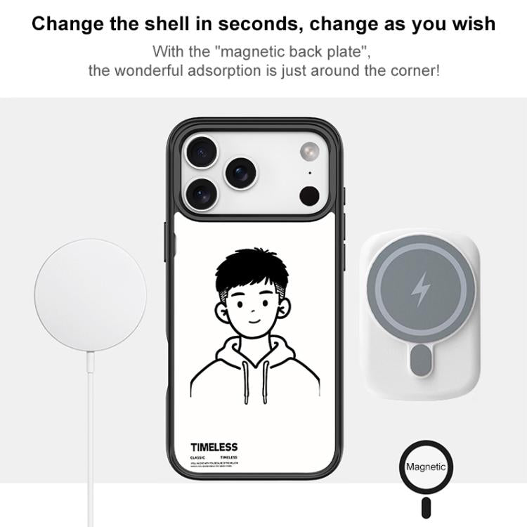 For iPhone 16 Pro Max Sketch Hooded Boy Pattern Magnetic Phone Case