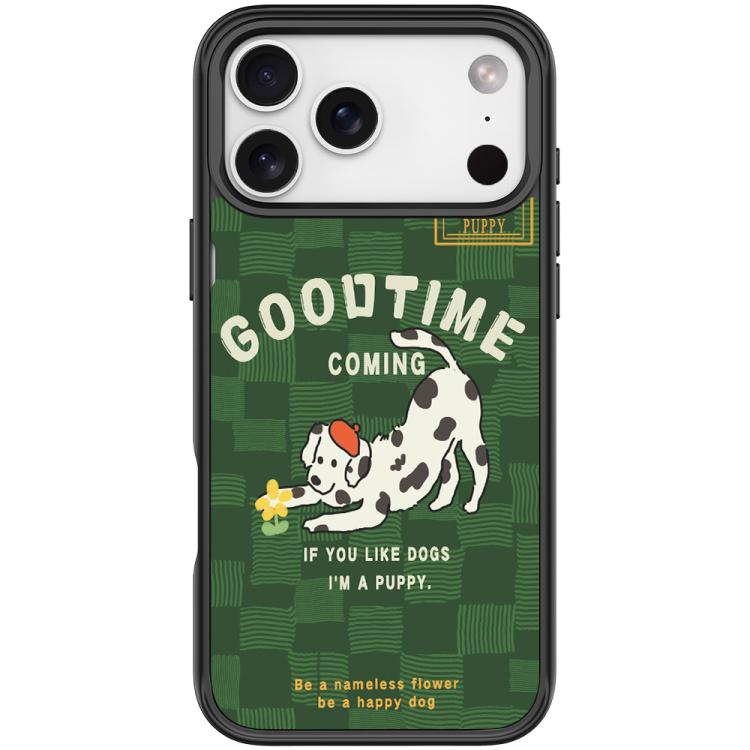 For iPhone 17 Pro Adorable Flower Catching Dog Pattern Magnetic Phone Case