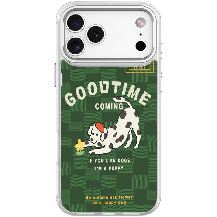 For iPhone 17 Pro Adorable Flower Catching Dog Pattern Magnetic Phone Case