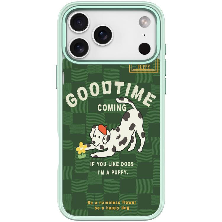 For iPhone 17 Pro Adorable Flower Catching Dog Pattern Magnetic Phone Case