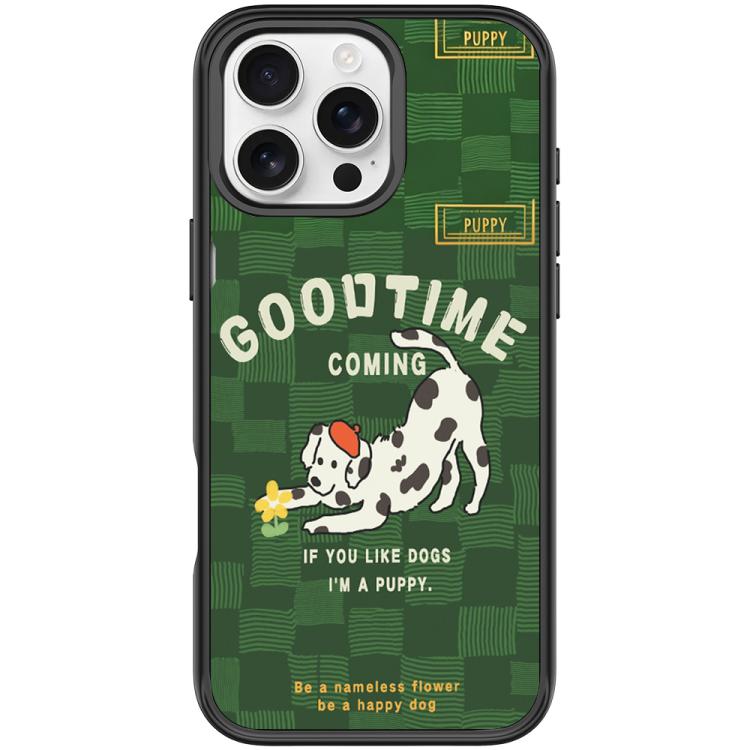 For iPhone 16 Pro Max Adorable Flower Catching Dog Pattern Magnetic Phone Case