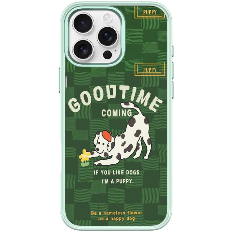 For iPhone 16 Pro Max Adorable Flower Catching Dog Pattern Magnetic Phone Case