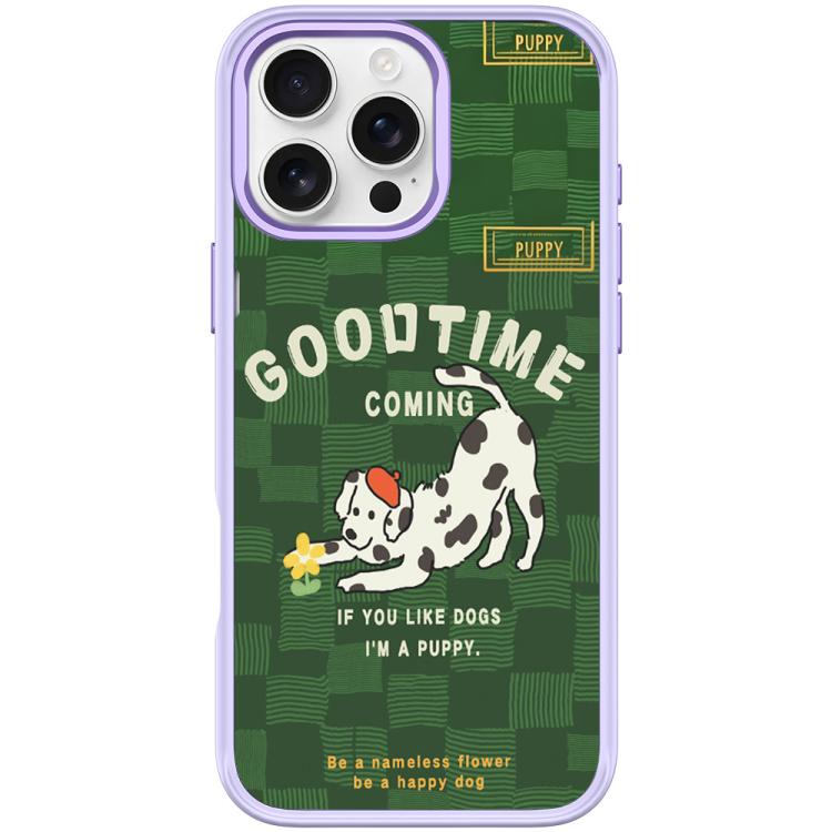For iPhone 16 Pro Max Adorable Flower Catching Dog Pattern Magnetic Phone Case