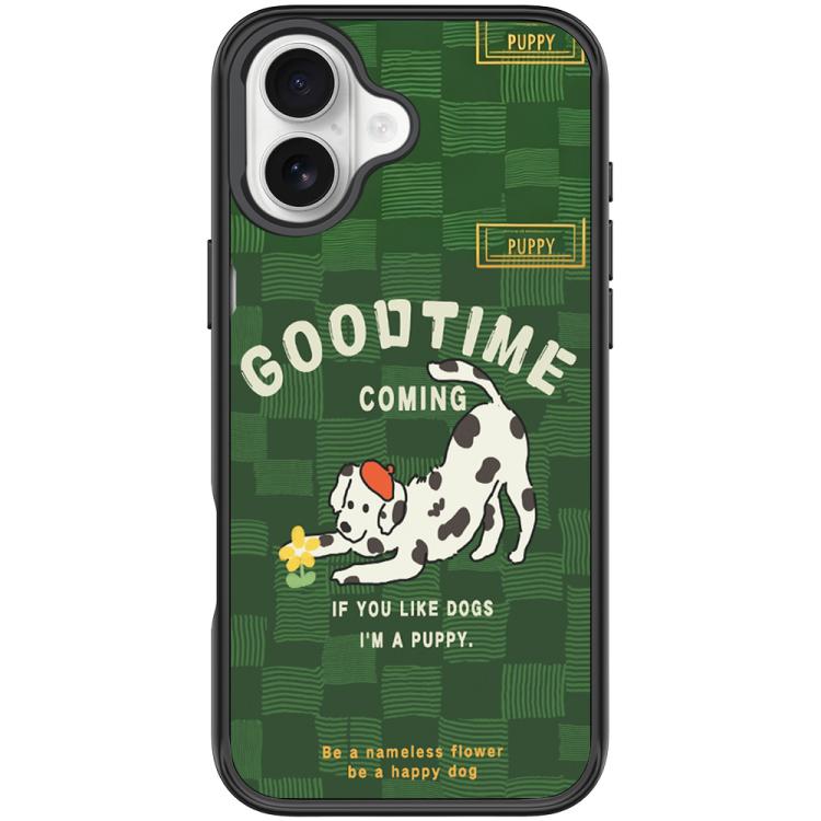 For iPhone 16 Plus Adorable Flower Catching Dog Pattern Magnetic Phone Case