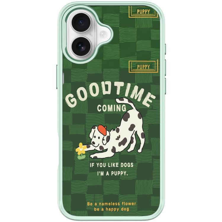 For iPhone 16 Plus Adorable Flower Catching Dog Pattern Magnetic Phone Case