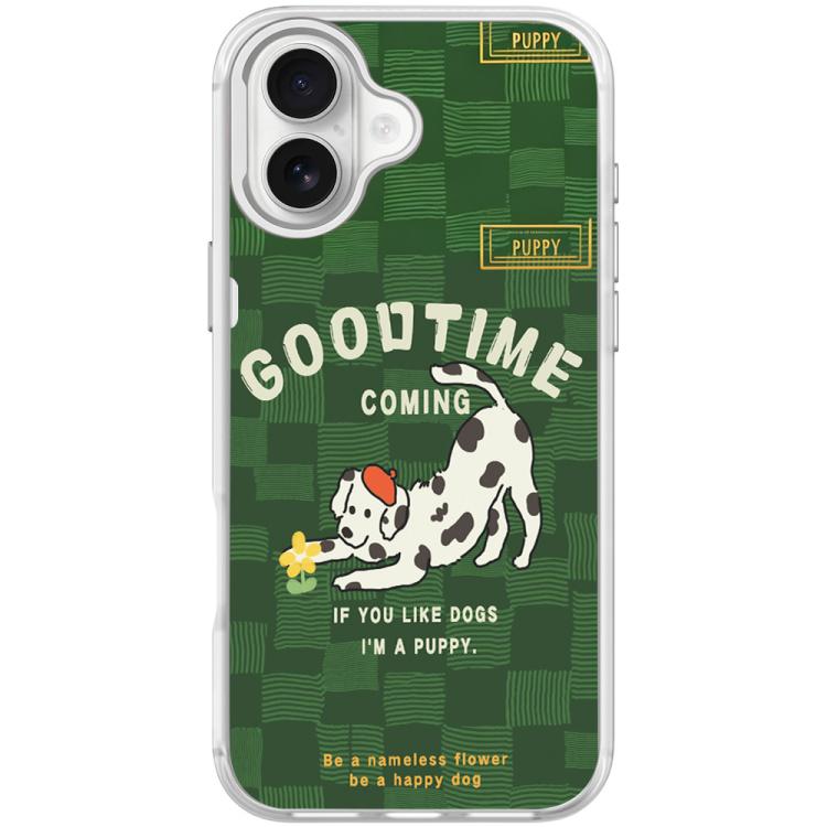 For iPhone 16 Adorable Flower Catching Dog Pattern Magnetic Phone Case