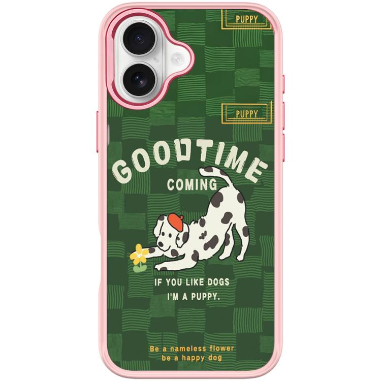 For iPhone 16 Adorable Flower Catching Dog Pattern Magnetic Phone Case