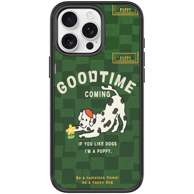For iPhone 15 Pro Adorable Flower Catching Dog Pattern Magnetic Phone Case