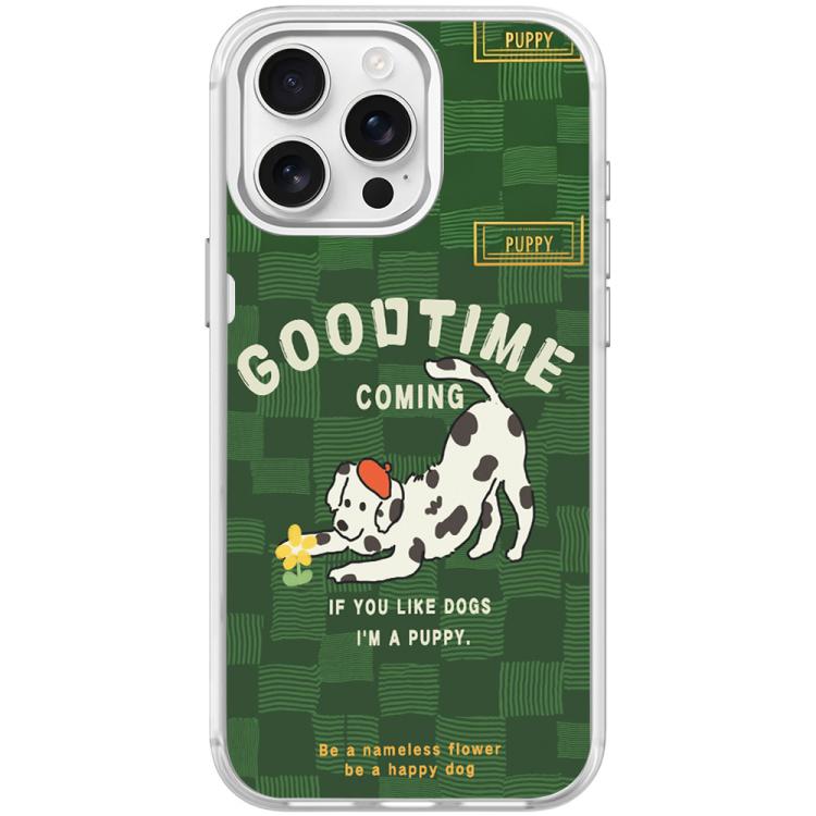 For iPhone 15 Pro Adorable Flower Catching Dog Pattern Magnetic Phone Case