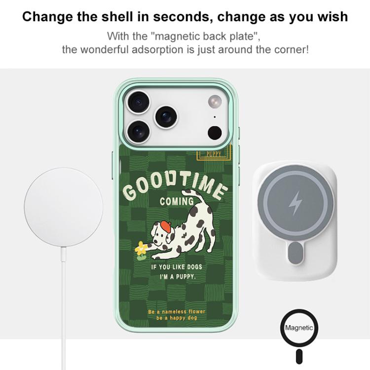 For iPhone 17 Pro Max Adorable Flower Catching Dog Pattern Magnetic Phone Case