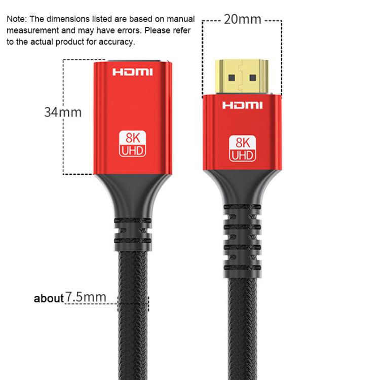 WG144 HDMI 2.1 High-Speed 8K HD Male to Female Connection HDTV Video HDMI Extension Cable, Length:0.5m - Black Red