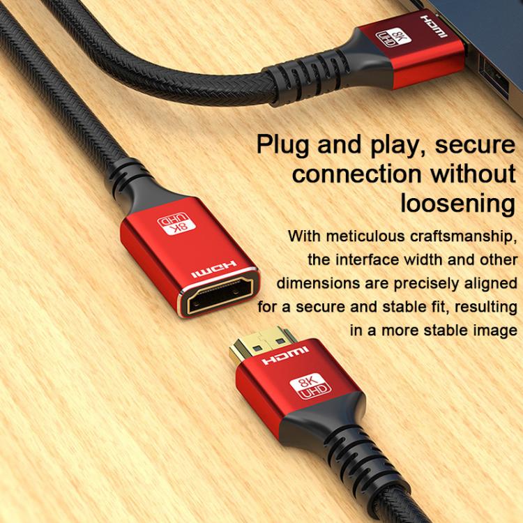 WG144 HDMI 2.1 High-Speed 8K HD Male to Female Connection HDTV Video HDMI Extension Cable, Length:0.5m - Black Red