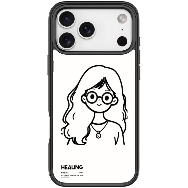 For iPhone 17 Pro Sketch Quiet Girl Pattern Magnetic Phone Case