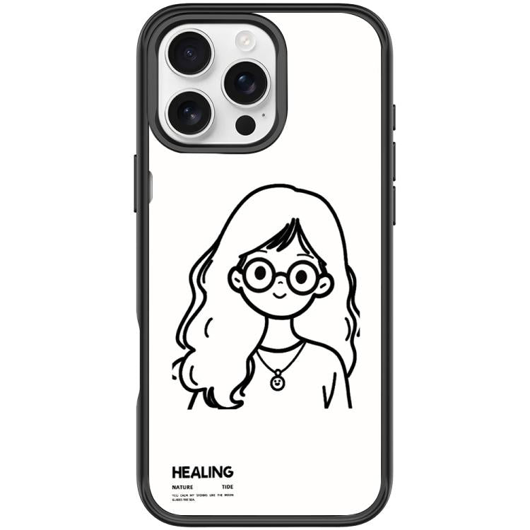 For iPhone 16 Pro Sketch Quiet Girl Pattern Magnetic Phone Case